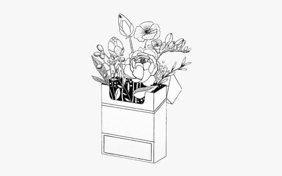 #cigarette #flowers #blackandwhite #black #and #white - Cartoon, Transparent Clipart