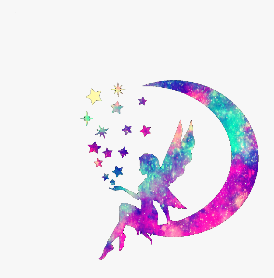 Ftedtickers Fairy Stars Moon Colorful Magical Png Remix - Moon And Stars Png, Transparent Clipart