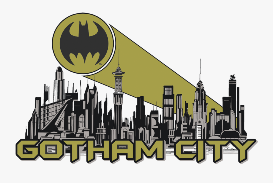 Batman Gotham Skyline Juniors T-shirt - Cartoon Gotham City Skyline, Transparent Clipart