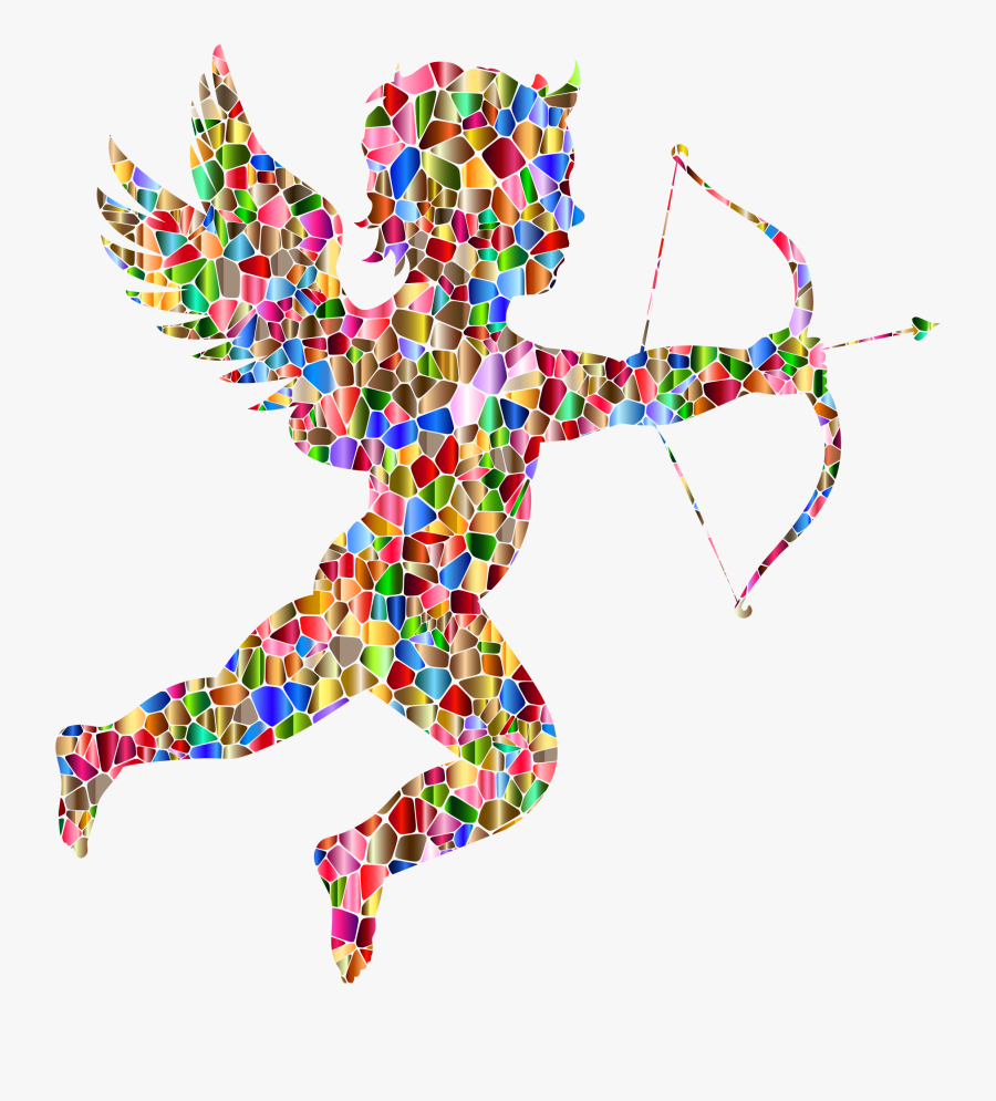 Vibrant Chromatic Tiled Martin74 Cupid Silhouette Clip - Cupido Em Forma Geometrica, Transparent Clipart