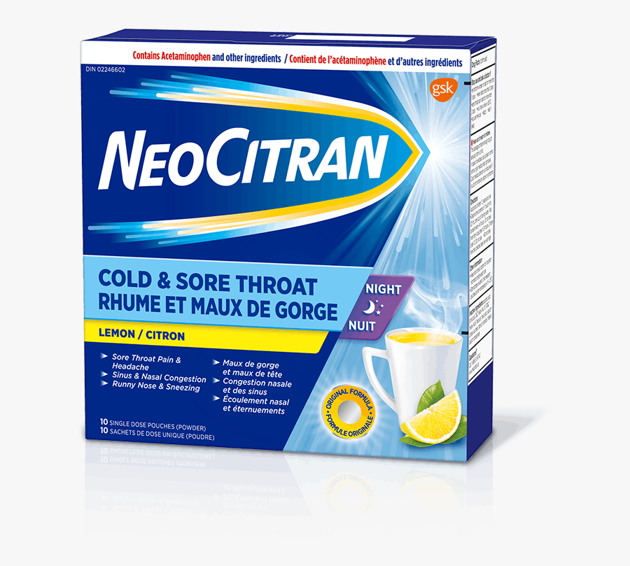 Neocitran Cold & Sore Throat Night - Neocitran Cold & Sinus, Transparent Clipart