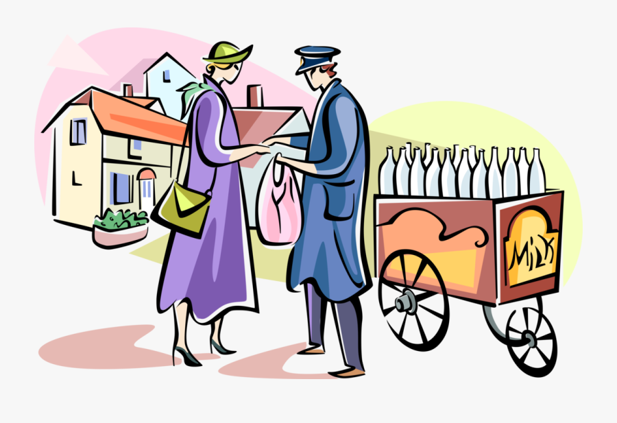 Vector Illustration Of English Dairy Milkman With Milk - Milkman Clipart, Transparent Clipart