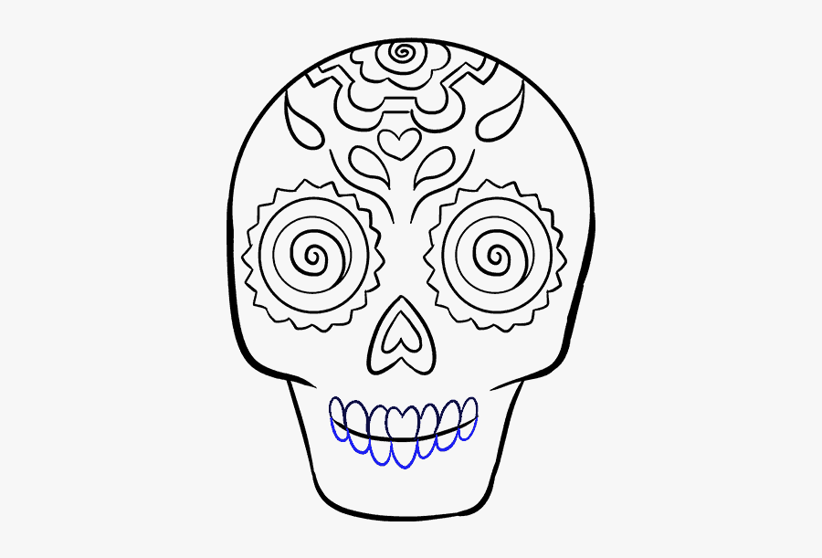 Clip Art Skulls Drawings - Dia De Los Muertos Skull Drawing Easy, Transparent Clipart