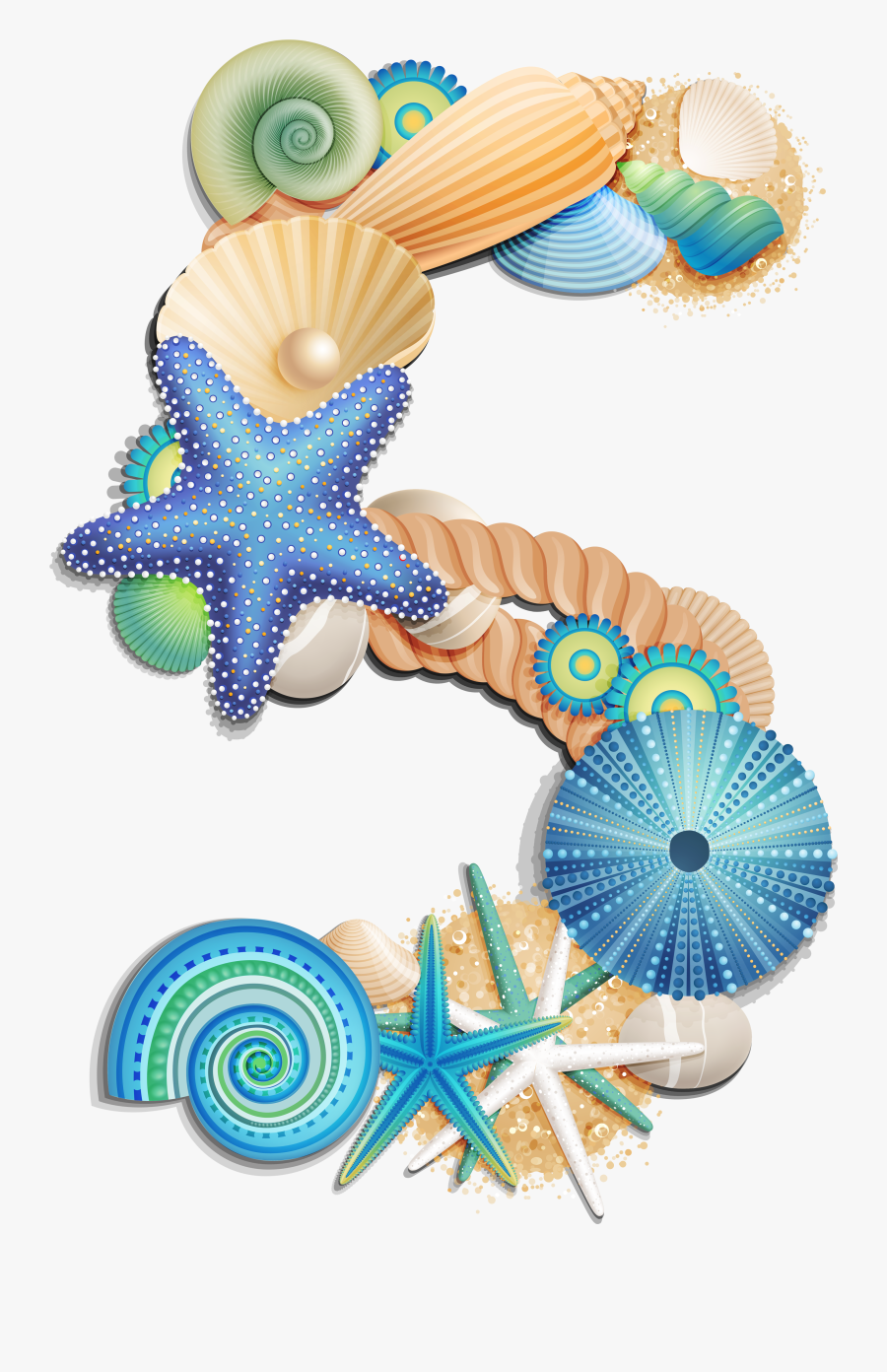 Transparent Number Five Sea Style Png Clipart Picture - Number From Sea, Transparent Clipart