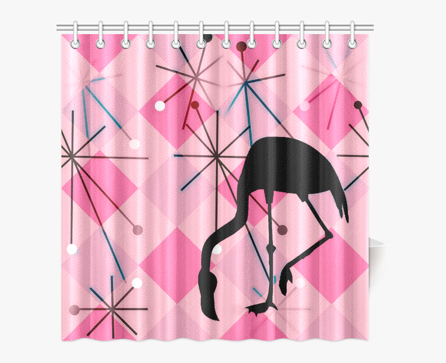 Midcentury Modern Atomic Starburst Vintage Retro Flamingo - Flamingo Retro Shower Curtain, Transparent Clipart