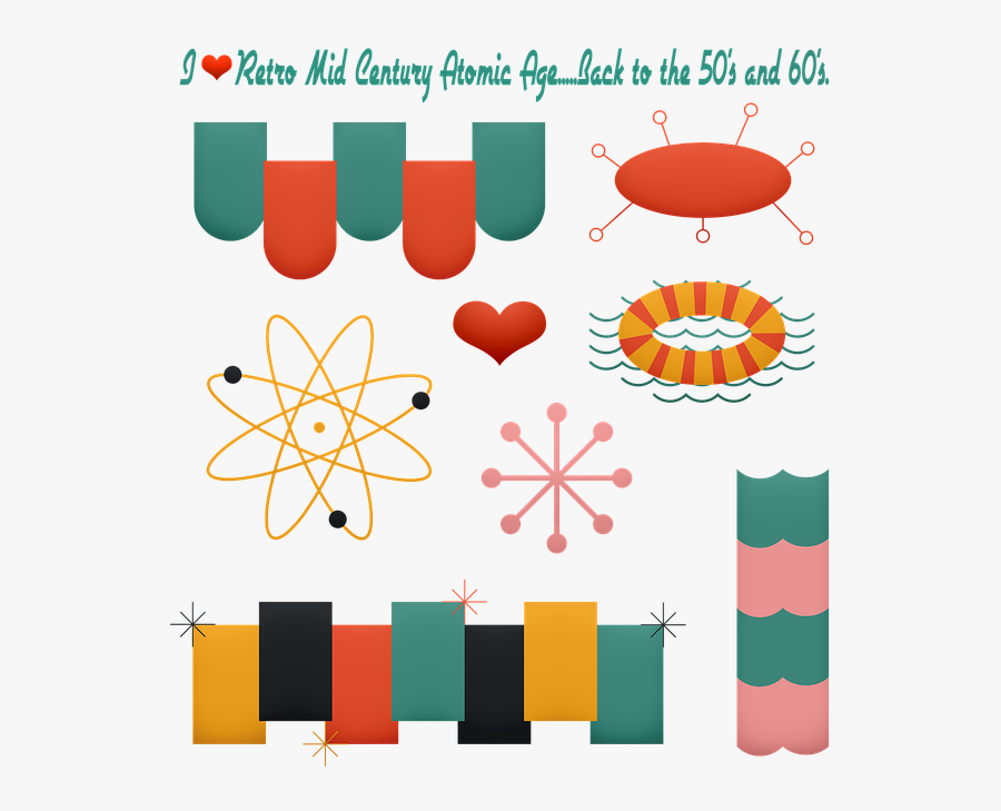 Retro Mid Century, Atomic Age, Retro Colors, Atom, Transparent Clipart