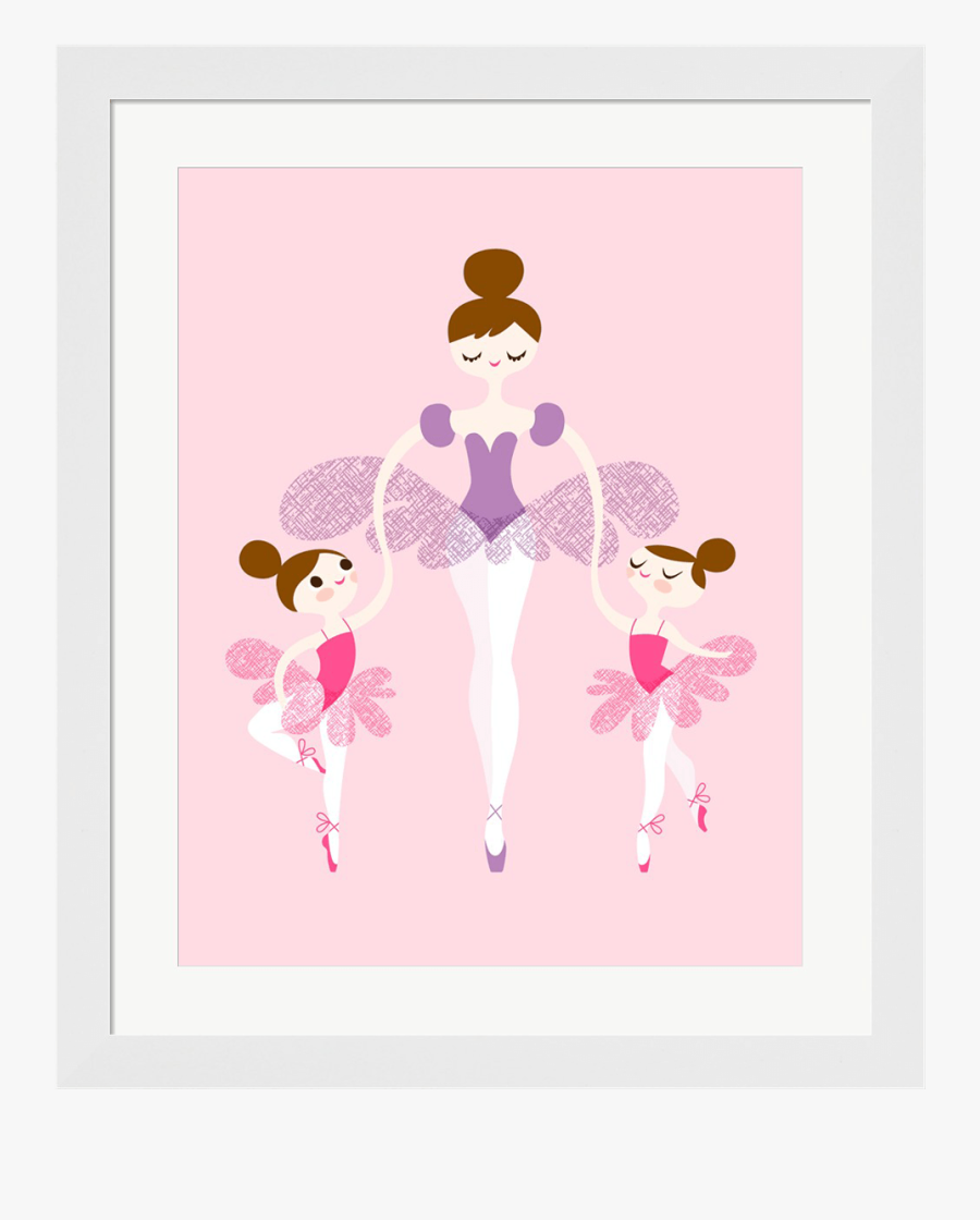Ballerina & Twins In Pink & Purple Framed Art Print, Transparent Clipart