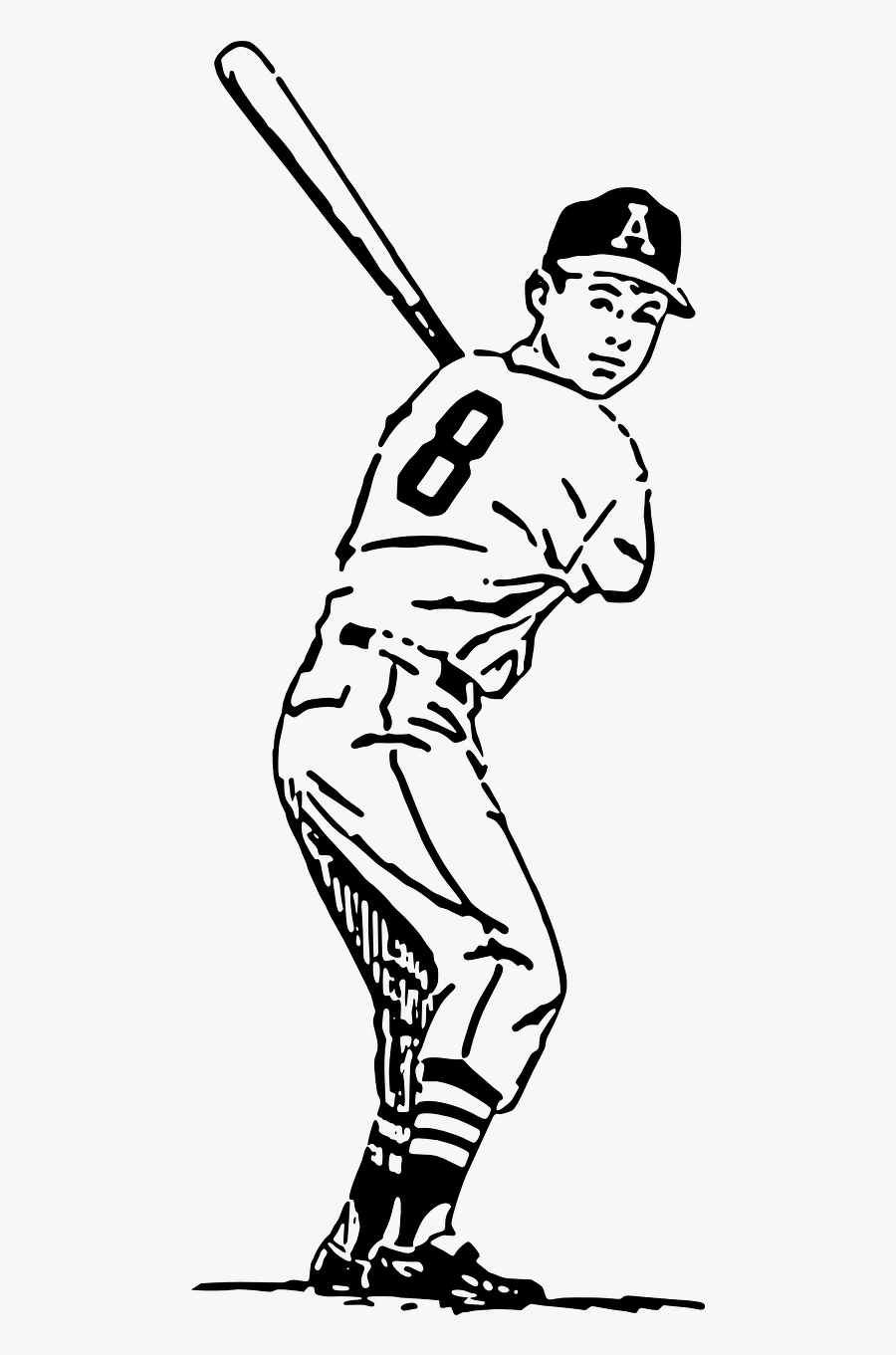 Baseball Player Batter - Baseball Player Clipart Black And White, Transparent Clipart