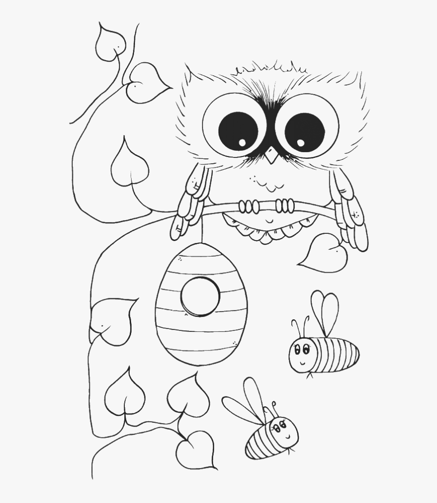 Owl Diaries Coloring Pages Cute Owl With Bees Coloring - Cute Owl Clipart Black And White, Transparent Clipart