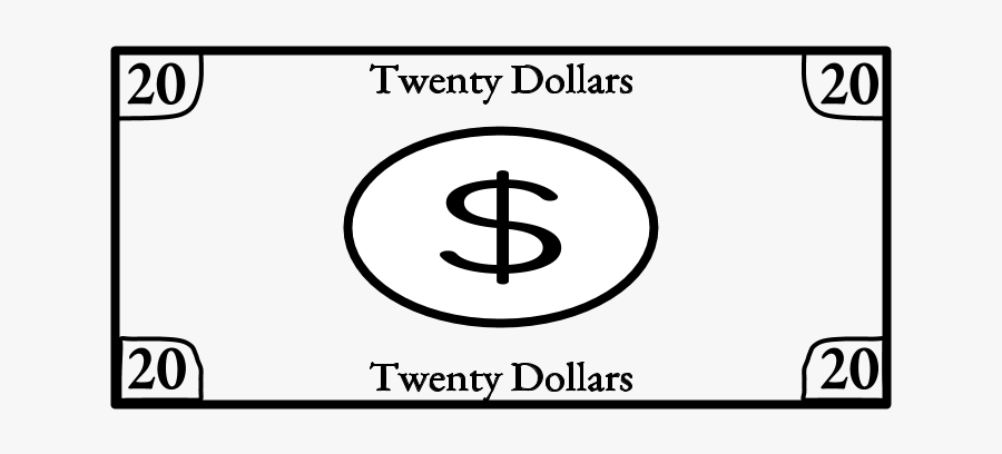 Twenty Dollar Bill, 20, Black And White - Circle, Transparent Clipart