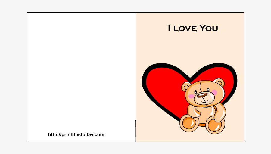 Love You Card Printable With Cute Teddy Bear And Heart - Teddy Bear, Transparent Clipart