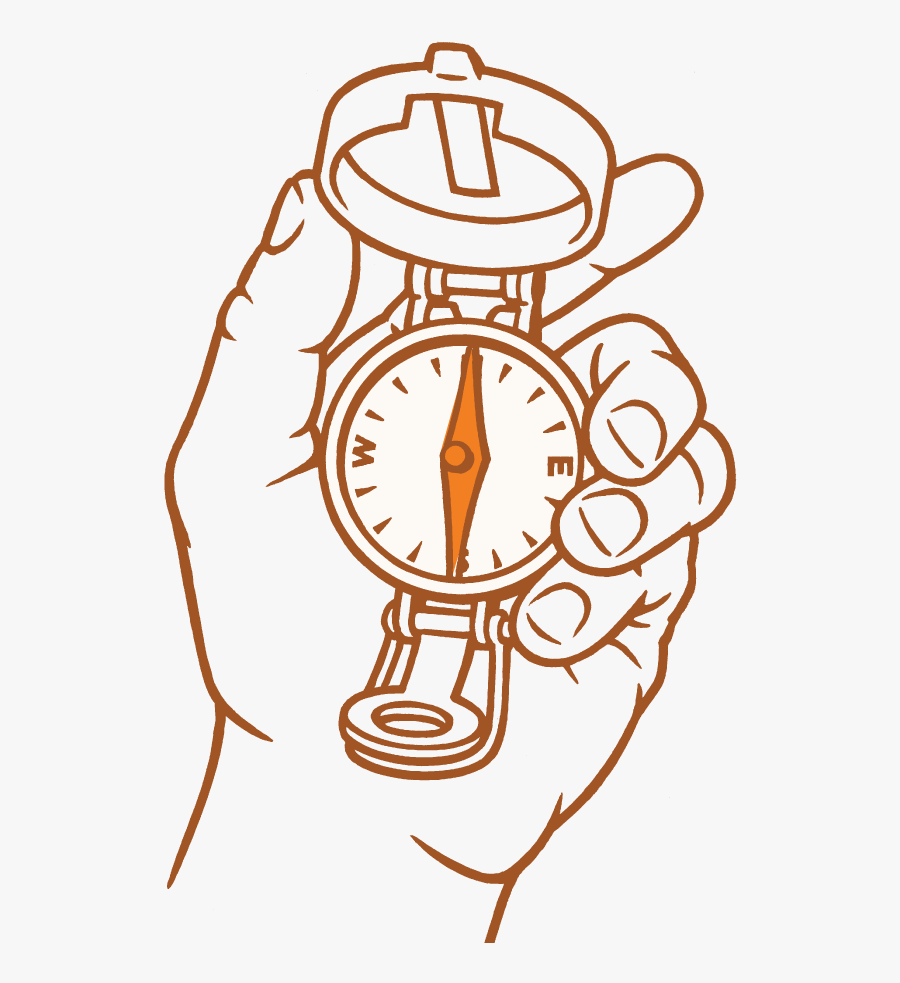 Hand Holding Compass Pointing North Line Illustration - Emblem, Transparent Clipart