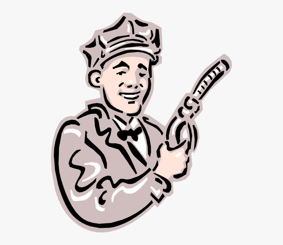 Vector Illustration Of 1950"s Vintage Style Gas Station - Animated Gas Station Attendant, Transparent Clipart