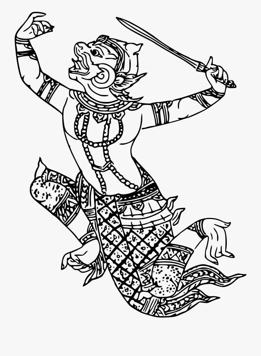Clipart - Hanuman Line Art, Transparent Clipart