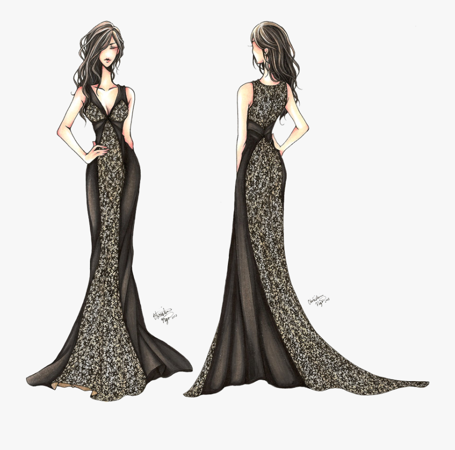 Clip Art Croquis De Vestidos - Black Dress Drawing, Transparent Clipart