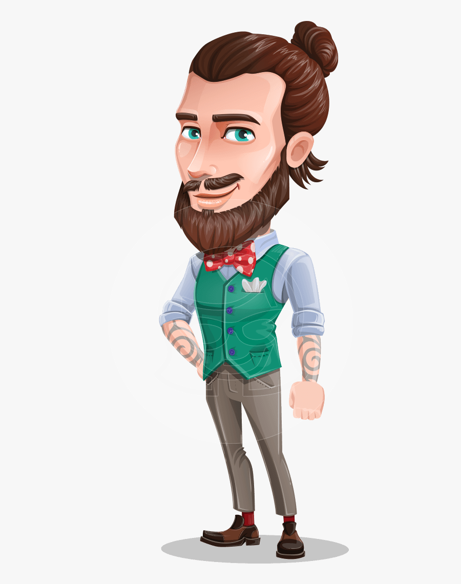 Guy With Man Bun Cartoon Vector Character Aka Nixon - Man Bun Cartoon Characters, Transparent Clipart