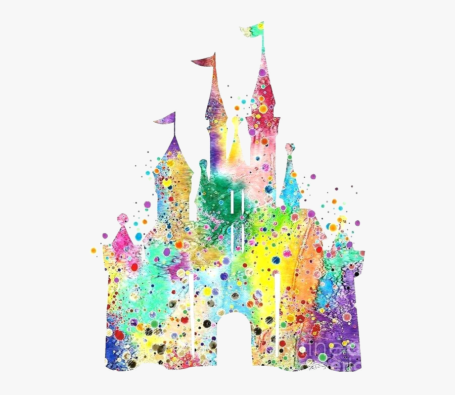 Disney Castle Paintings Watercolor Print Digital Art - Watercolor Disney Castle Clipart, Transparent Clipart
