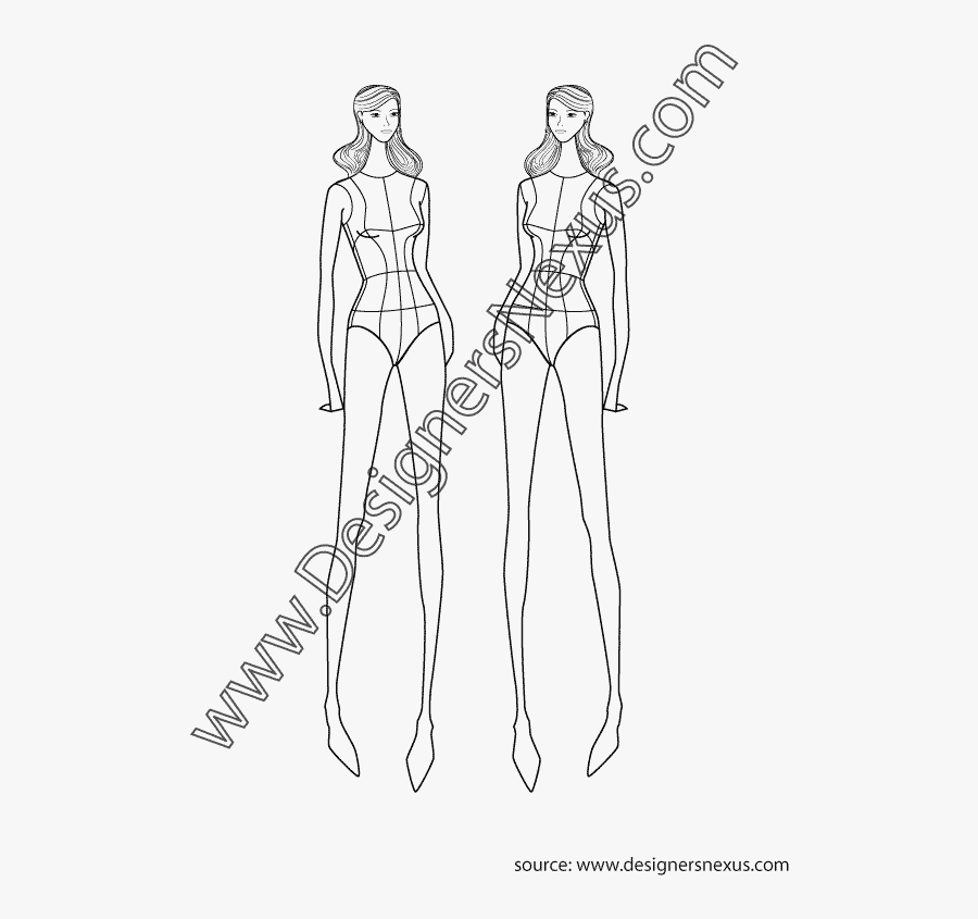 Clip Art Female Fashion Croqui Front - Line Art, Transparent Clipart
