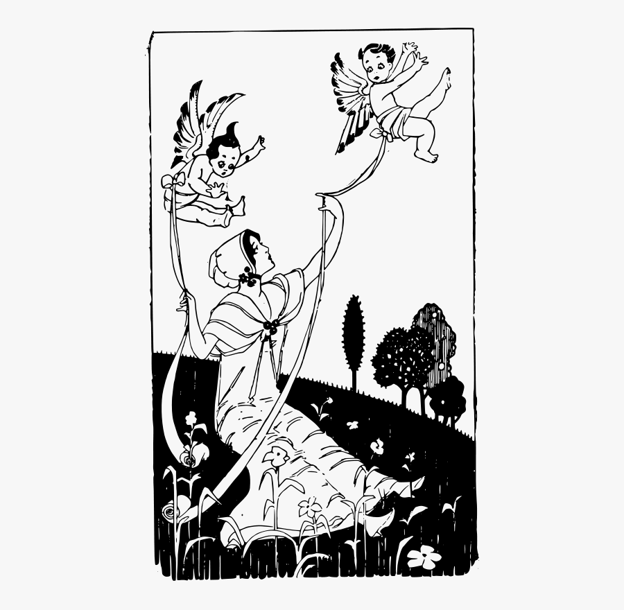 Lady And Some Cupids - Cartoon, Transparent Clipart