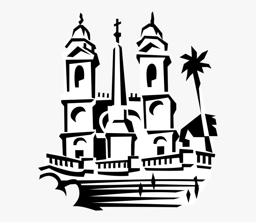 Vector Illustration Of Spanish Steps With Trinità Dei - Spanish Steps Rome Png, Transparent Clipart