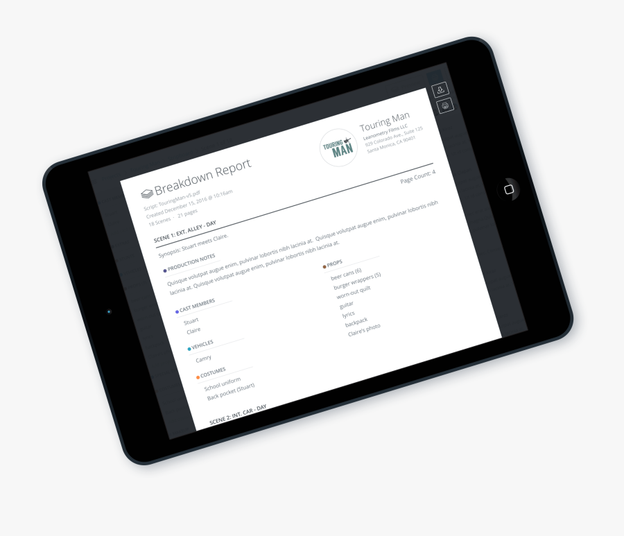 Print Script Breakdown Sheet Template Report Style - Tablet Computer, Transparent Clipart