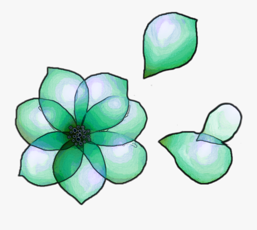 #ftestickers #flowers #watercoloreffect #teal #green, Transparent Clipart