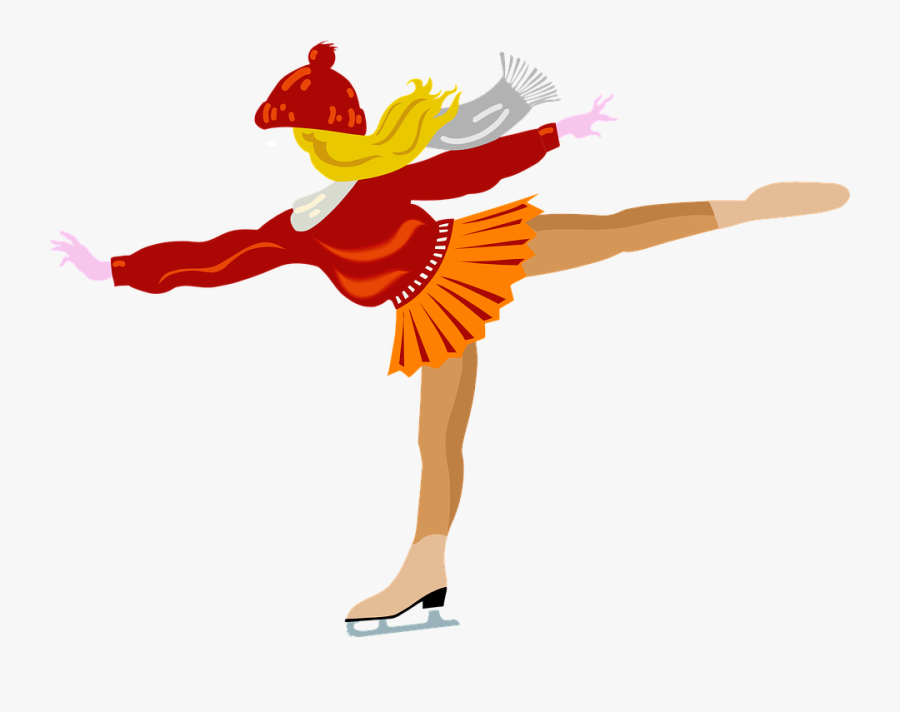 Niña Patinaje Hielo Vestido Bufanda Sombrero Rojo - Person Skating On Ice, Transparent Clipart