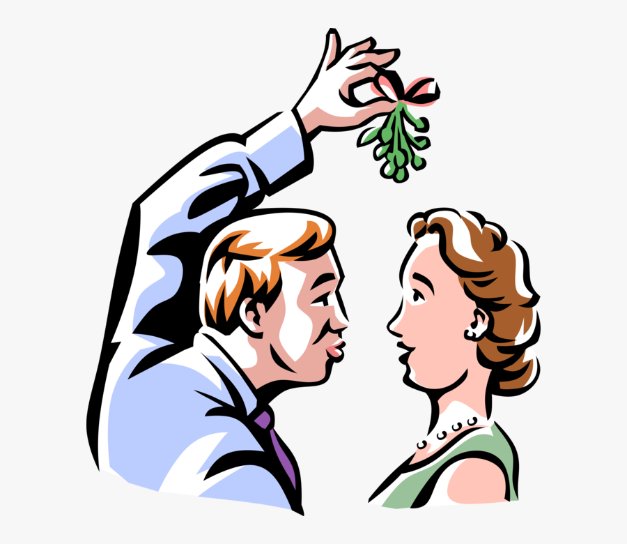 Vector Illustration Of Sexually Excited Male Expects - Kissing Under Mistletoe Clipart, Transparent Clipart