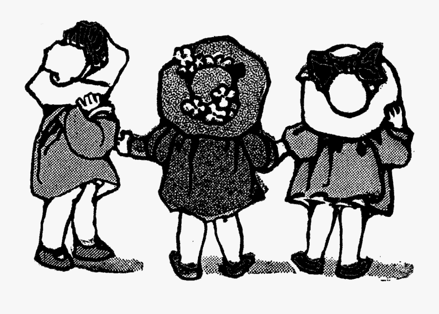 Transparent Little Girl Png - 3 Girls Holding Hands Drawing, Transparent Clipart