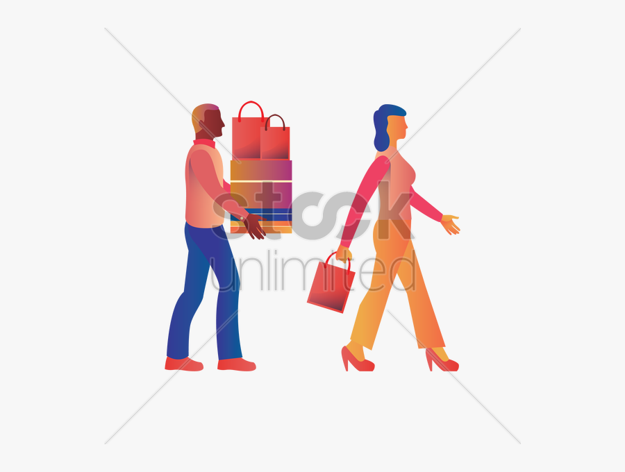 A Man Carrying Shopping Bags And Boxes For A Woman - Men Carrying Shopping Bags Png, Transparent Clipart