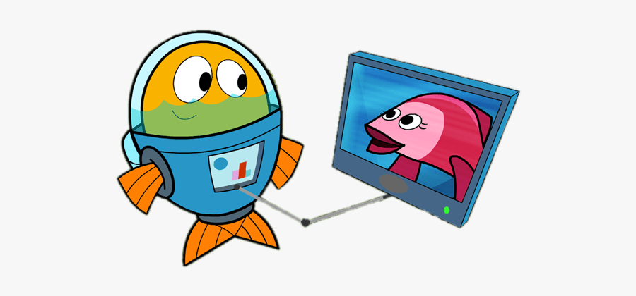Fishtronaut Looking At Rosy On Screen - Cartoon, Transparent Clipart