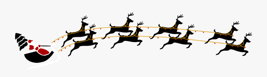 Santa With Eight Reindeer - Santa And Reindeer Png, Transparent Clipart
