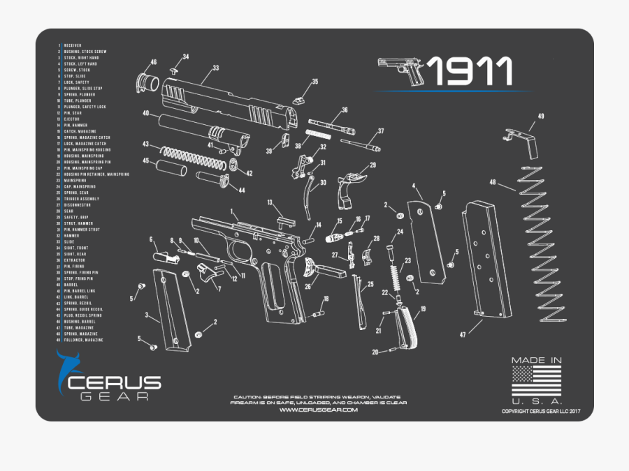 Best 1911 Gun Cleaning Schematic - 1911 Schematic, Transparent Clipart