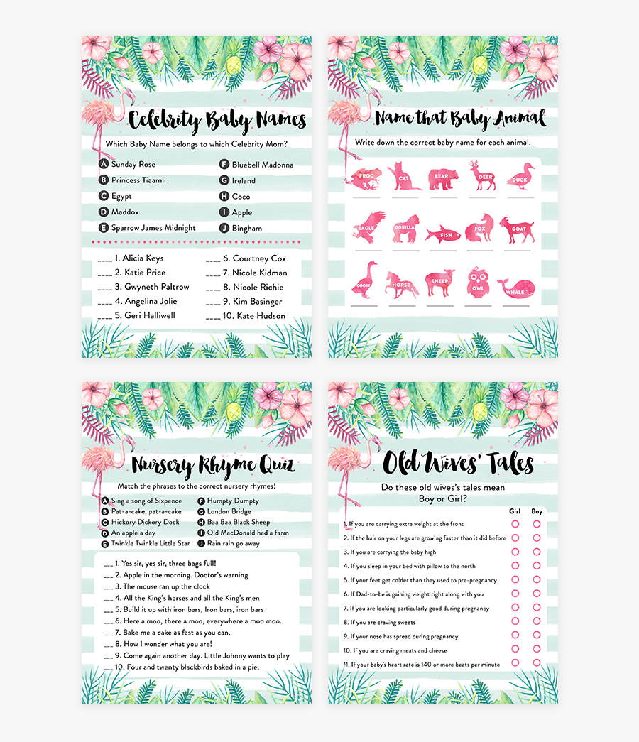 Tropical Flamingo Baby Shower Game Pack - Baby Shower, Transparent Clipart