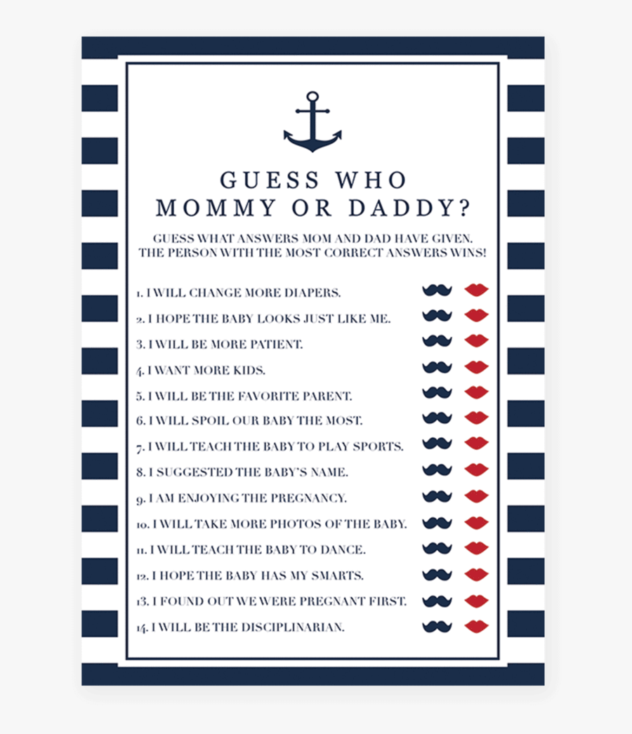 Printable Mommy Or Instant - Mom Or Dad Quiz Baby Shower, Transparent Clipart