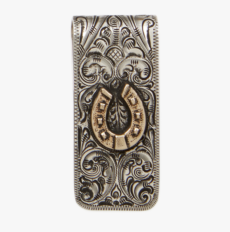 Sterling Silver Large Money Clip With 14 K Gold Horseshoe - Carving, Transparent Clipart