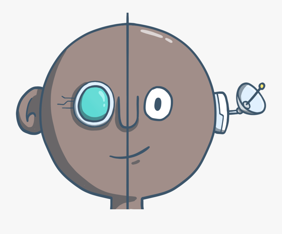 A Face With A Robotic Eye And A Robitic Ear - Cartoon, Transparent Clipart