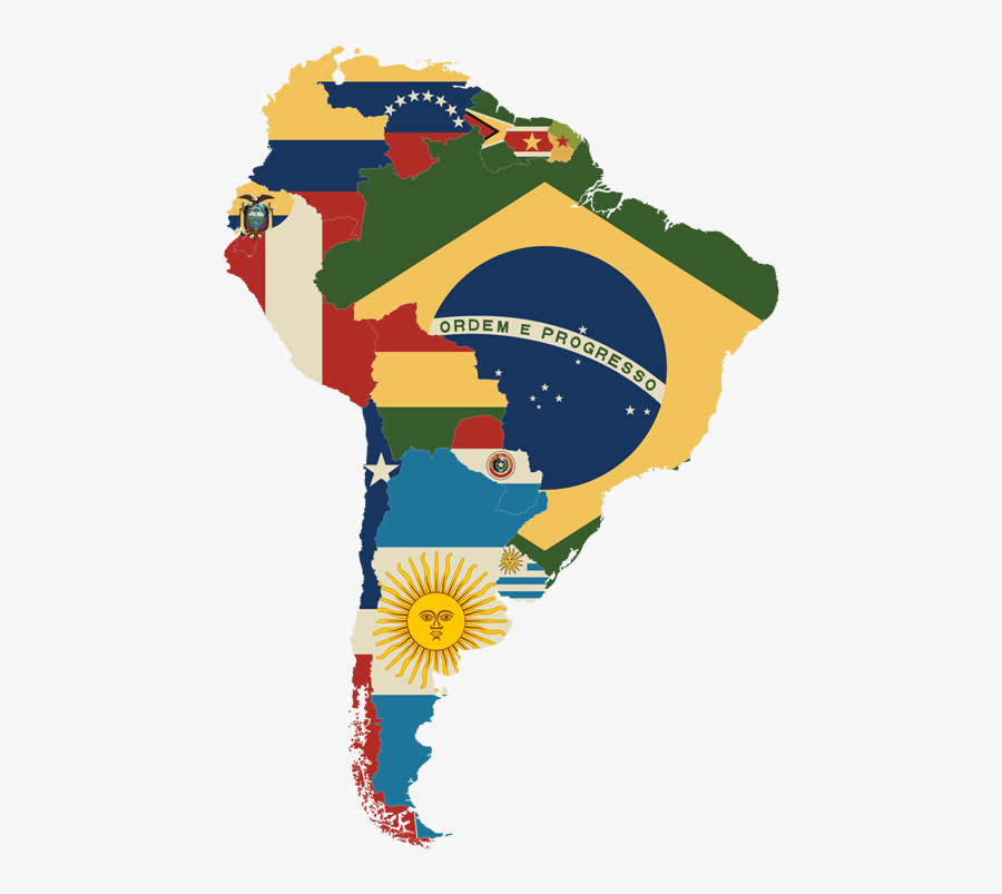 South America Map With Flags - South America Map Flag, Transparent Clipart