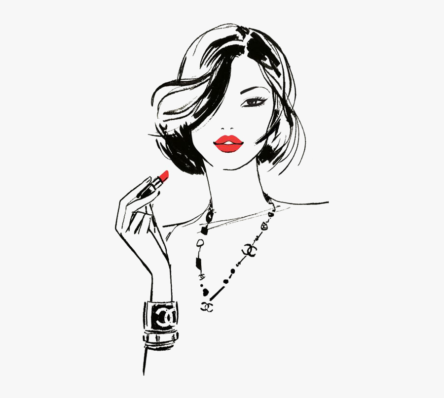 Clip Art Fashion Girl Drawing - Red Lipstick Cartoon Girl, Transparent Clipart