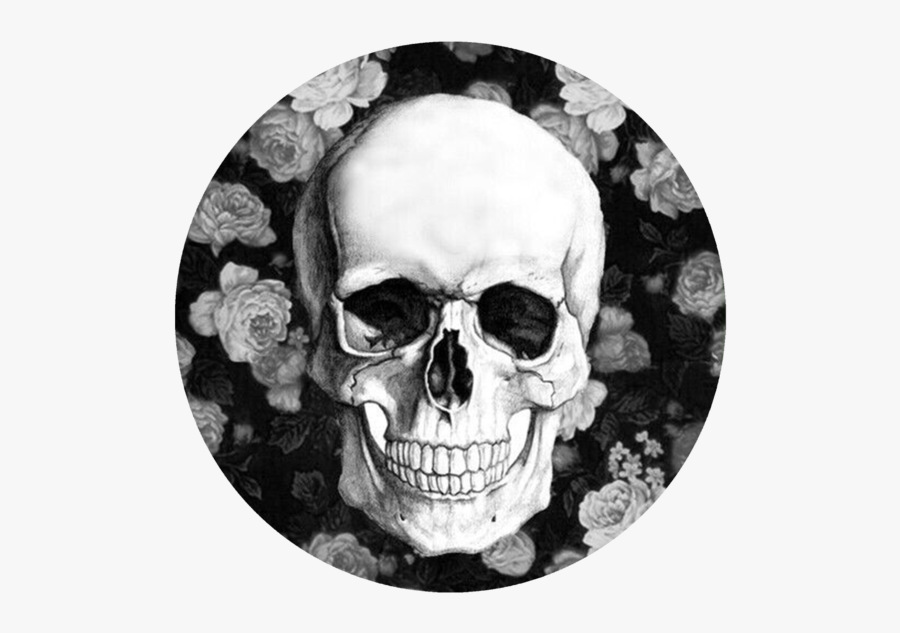 White Skull Png - Skull With Flowers Blue And White, Transparent Clipart