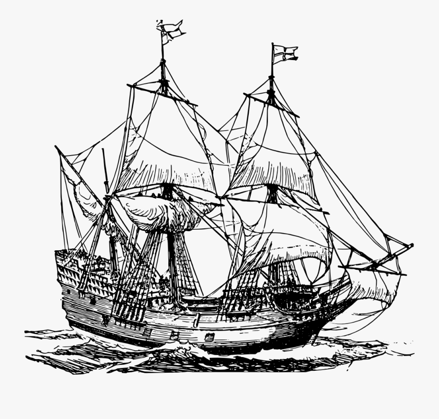 Sailing Galleon Caravel Free - Black And White Pirate Ship, Transparent Clipart