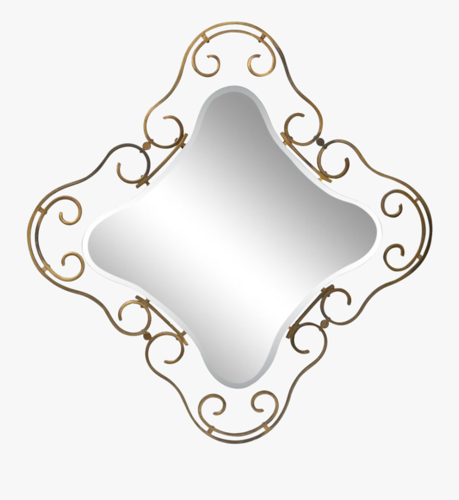 French Vintage Brass Frame Mirror, Transparent Clipart