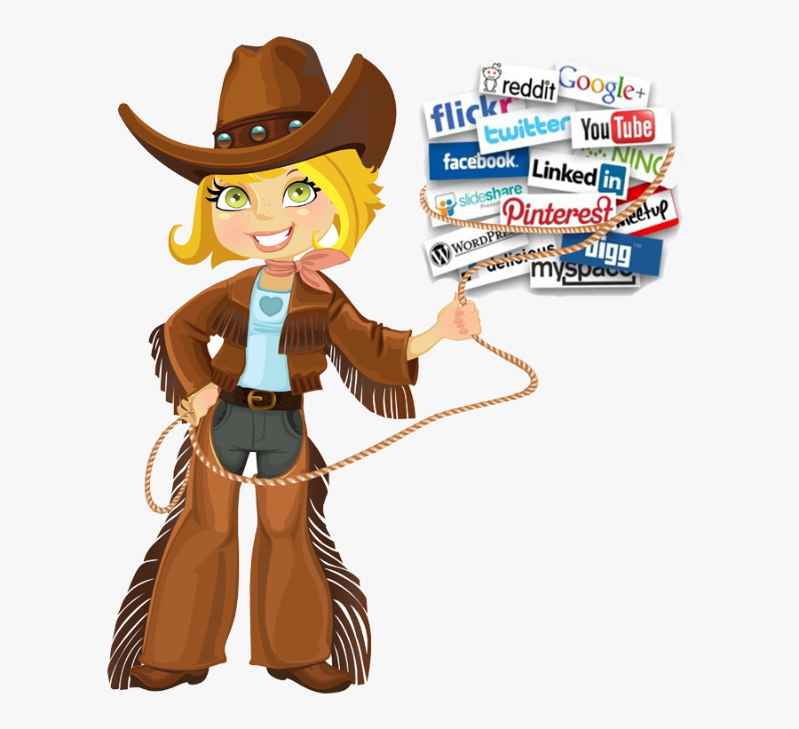 Social Media Learn How - Cartoon Cowboy Girl, Transparent Clipart
