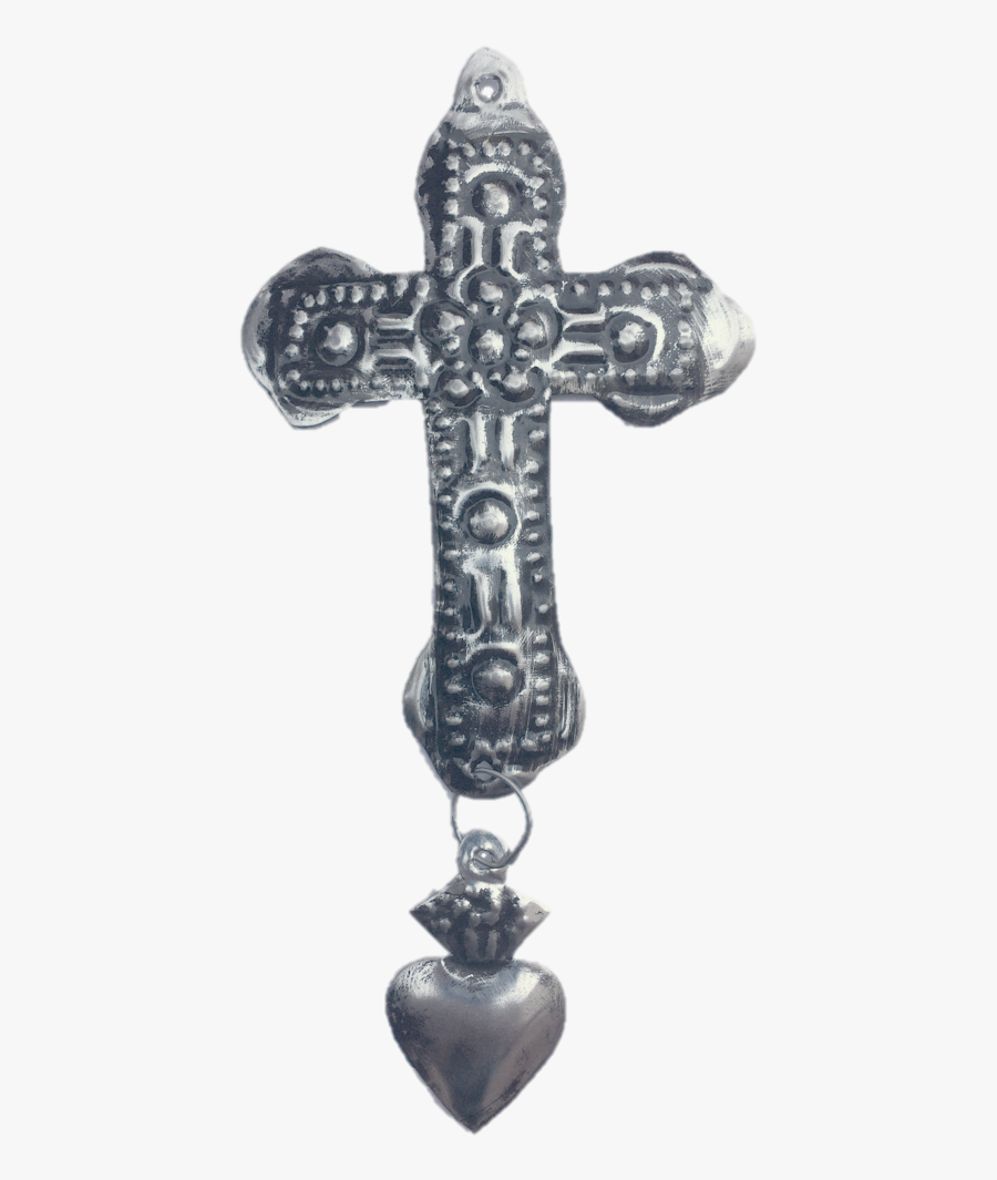 Heart With Cross Handmade Tin Milagro From Mexico - Cross, Transparent Clipart