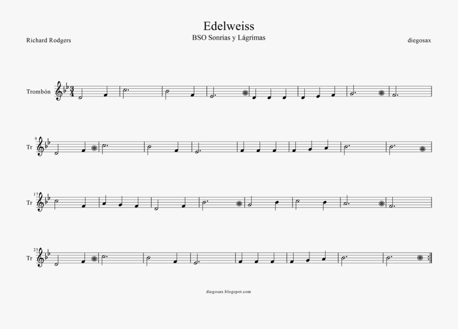 Soundtrack The Sound Of Music Score For Edelweiss For - Guitar Solo Edelweiss Chords G, Transparent Clipart