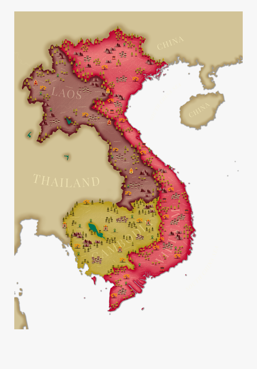 View Vietnam, Cambodia And Laos Map With Epic Panoramic - Vietnam Territory, Transparent Clipart