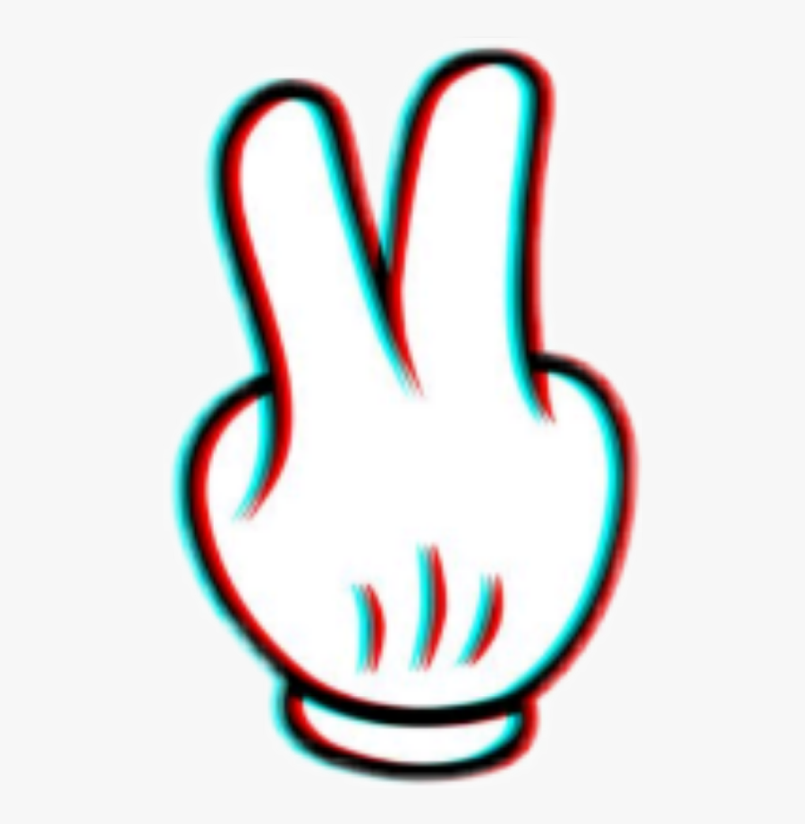 #peace #glitch #effect #mickey #hand #cute #kawaii - Glitch Mickey Mouse, Transparent Clipart