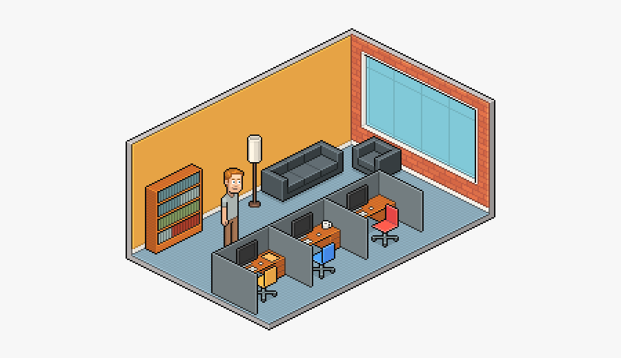 Collection Of Free Office Drawing Cubicle Download - Pixel Art Isometric Room, Transparent Clipart