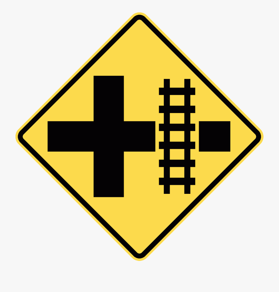 W7-13r Railway Crossing On Side Road Crossroad Right - Sign Railroad Crossing, Transparent Clipart