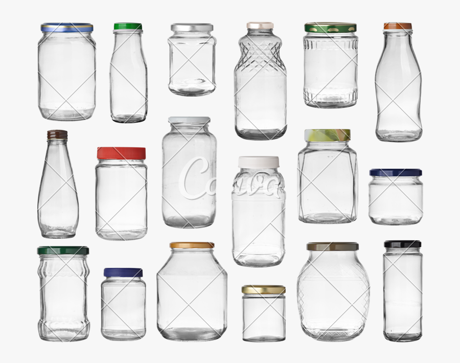 Set Of Empty Jars - Glass Bottle, Transparent Clipart